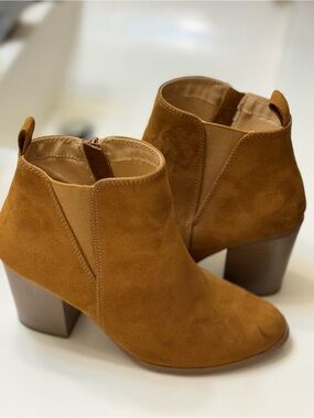 Express Suede Ankle Booties in Chestnut
